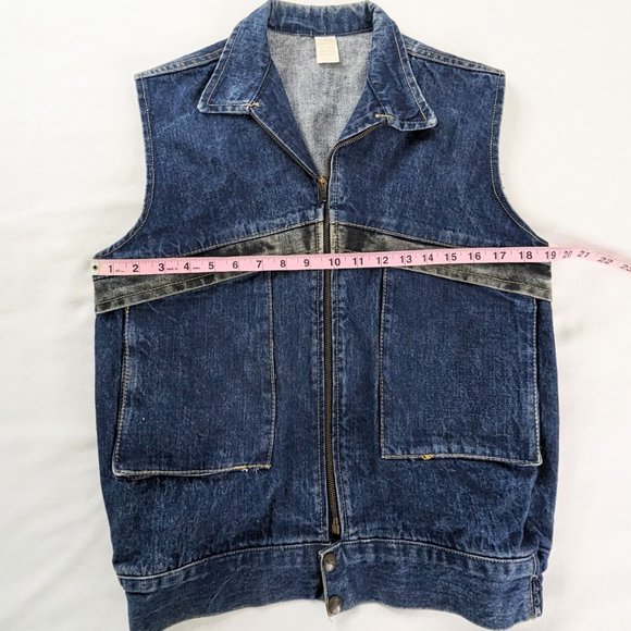 VTG Denim Zip Up Stonewash Detail Front Pocket Vest Jacket - Picture 6 of 7